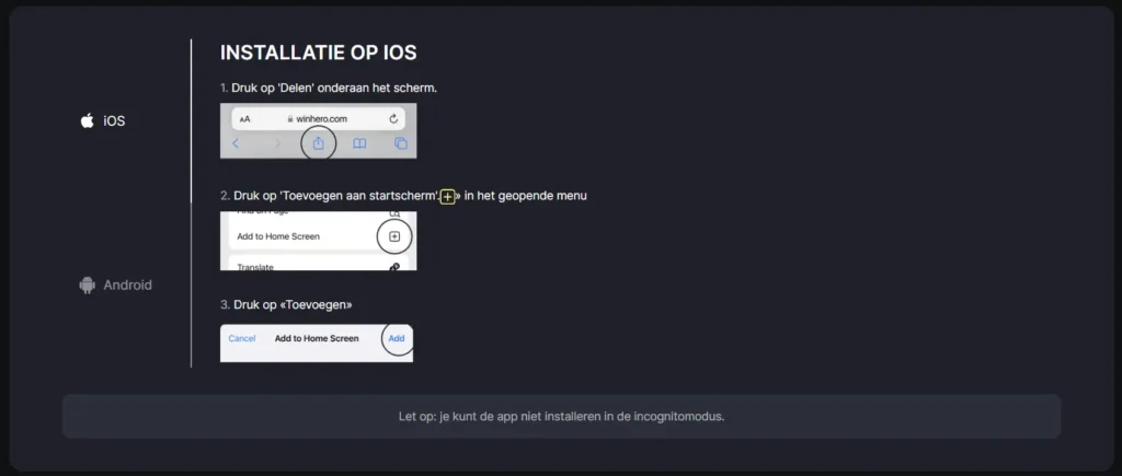 Winhero app installatie op iOS