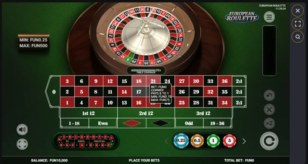 European Roulette bij Winhero live casino
